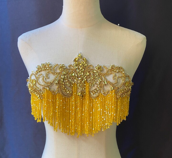 Yellow Beaded Crystal Costume decor Patches