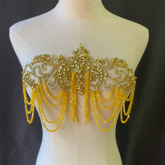 MINI size Yellow Tassel Crystal Patches for Couture design