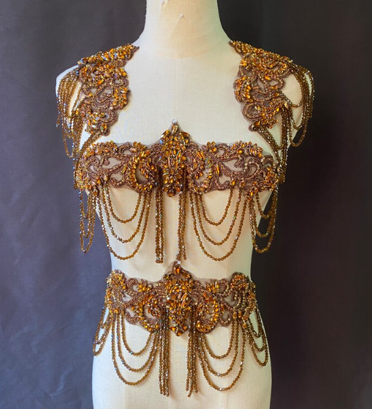 Chocolate Brown Crystal tassel pair for Couture