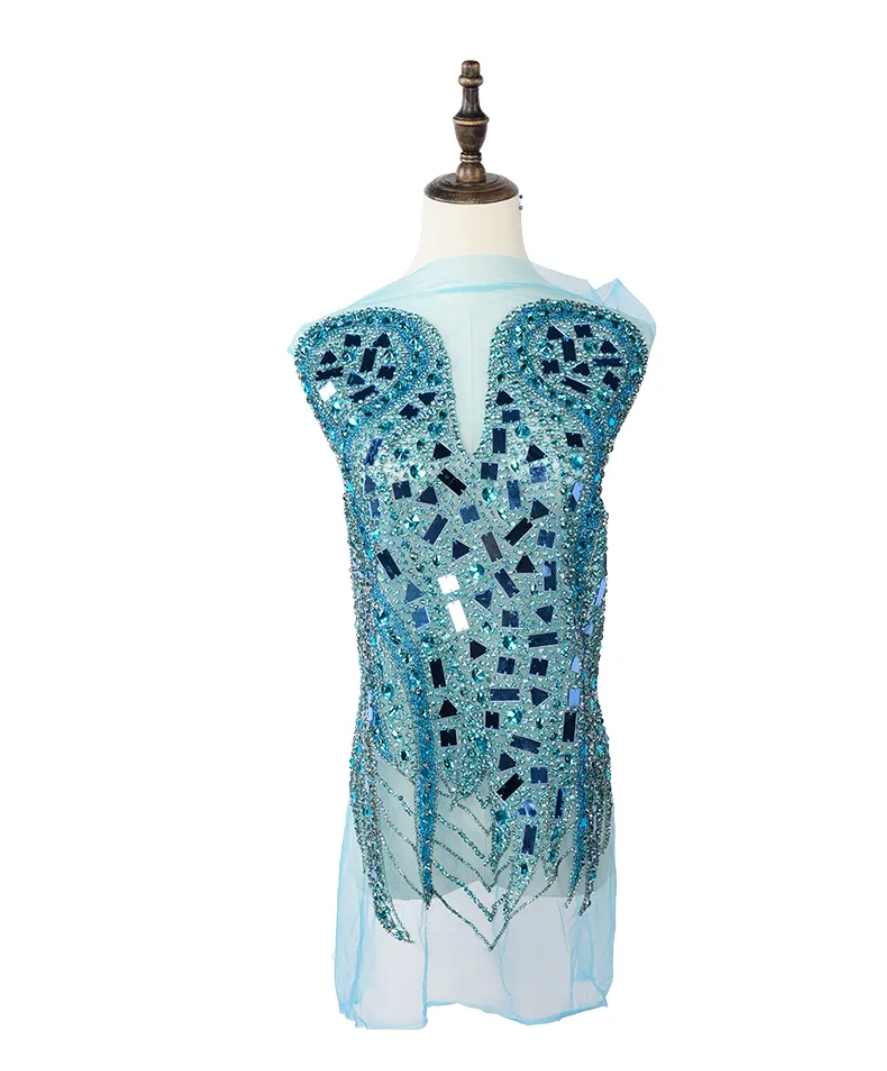 Light blue sequin mirror rhinestone applique patchs